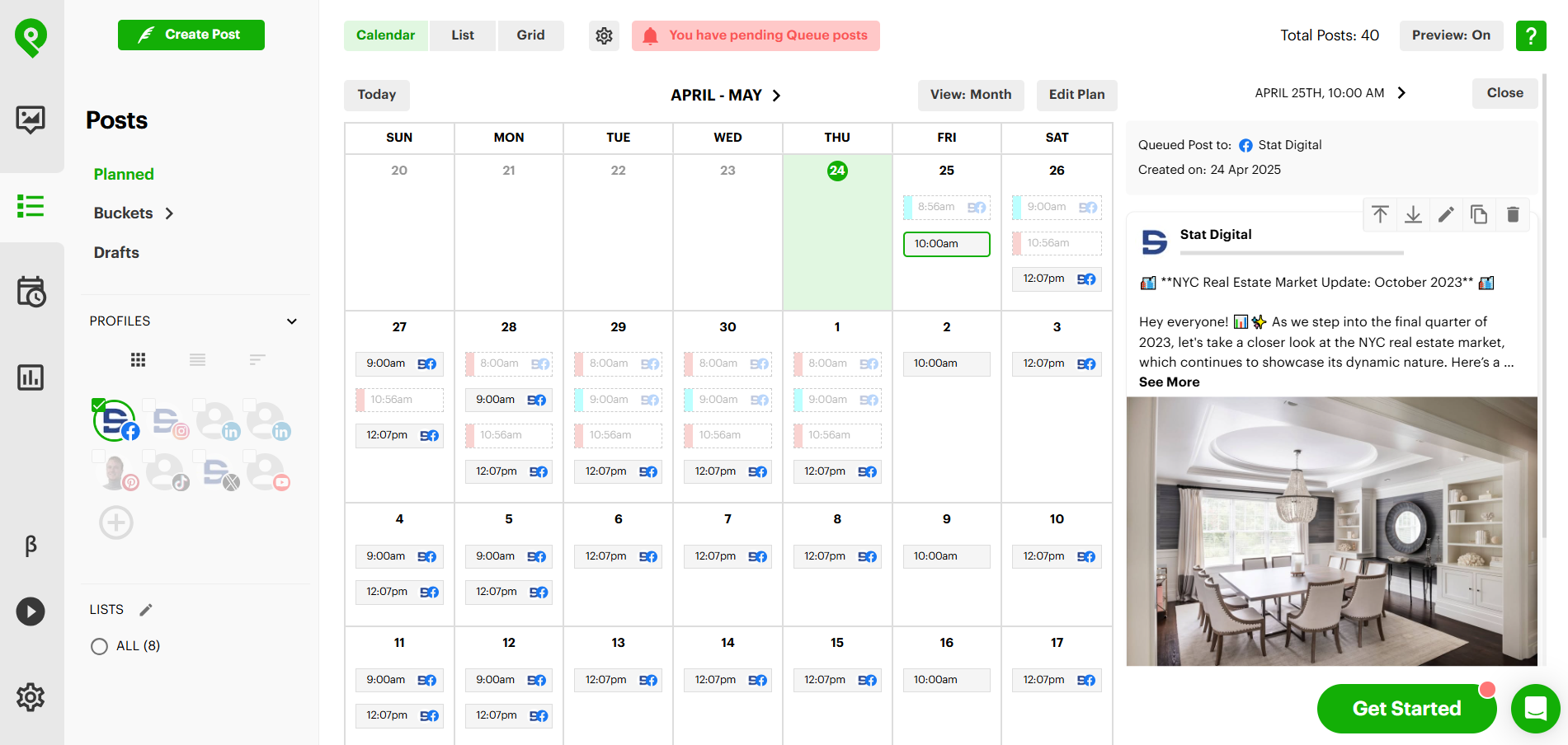 Facebook posting calendar